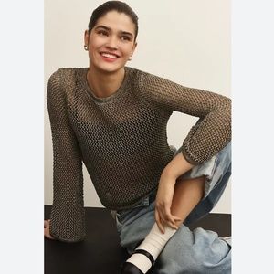 NWOT Anthropologie Metallic Open Stitch Sweater Size S
